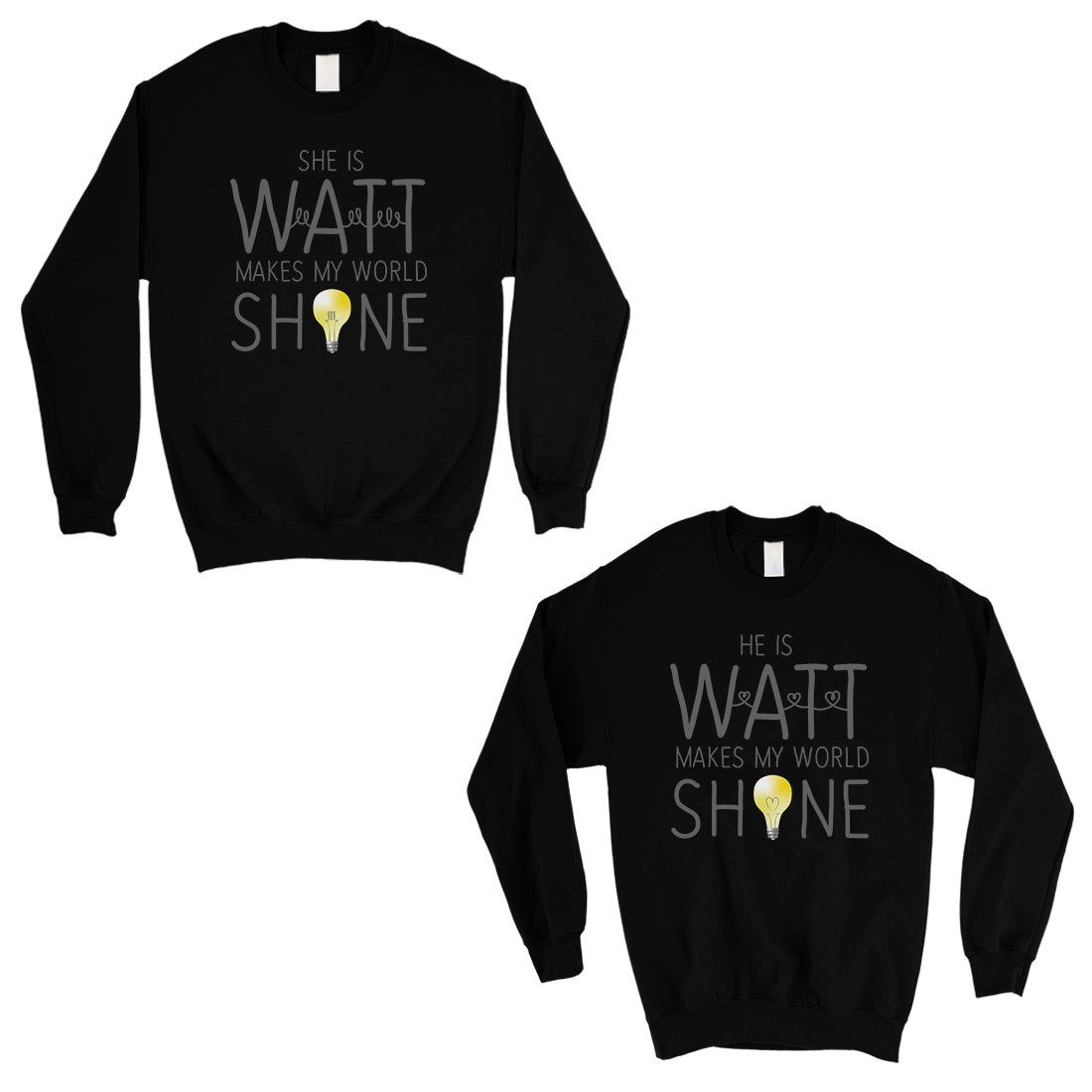 Watt World Shine Light Matching Sweatshirt Pullover Valentine's Day Black