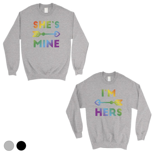 LGBT She's Mine I'm Hers Rainbow Matching Couple SweatShirts Gray