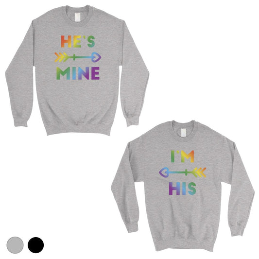 LGBT He's Mine I'm His Rainbow Matching Couple SweatShirts Gray