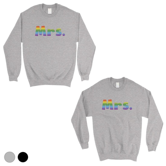 LGBT Mrs. Mrs. Rainbow Matching Couple SweatShirts Gray