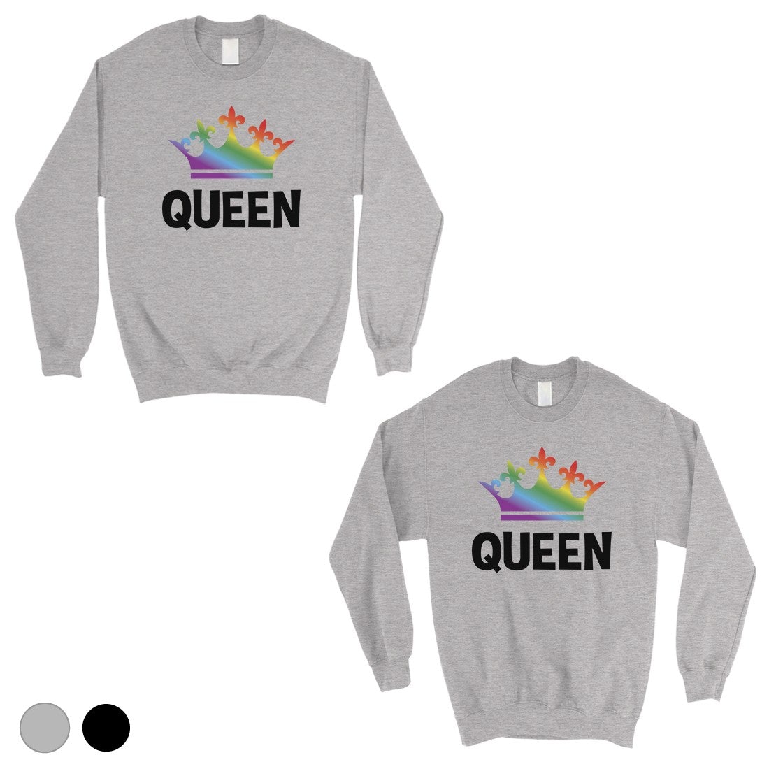 LGBT Queen Queen Rainbow Crown Matching Couple SweatShirts Gray