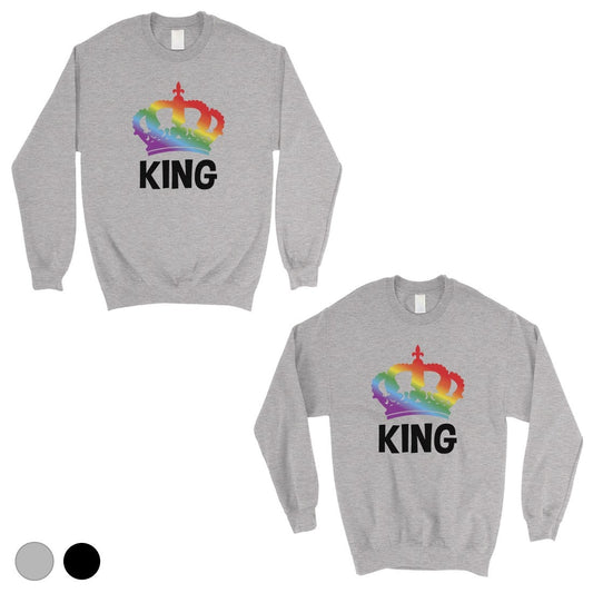LGBT King King Rainbow Crown Matching Couple SweatShirts Gray