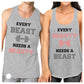Every Beast Beauty Matching Couple Tank Tops Cute Couples Gifts Gray