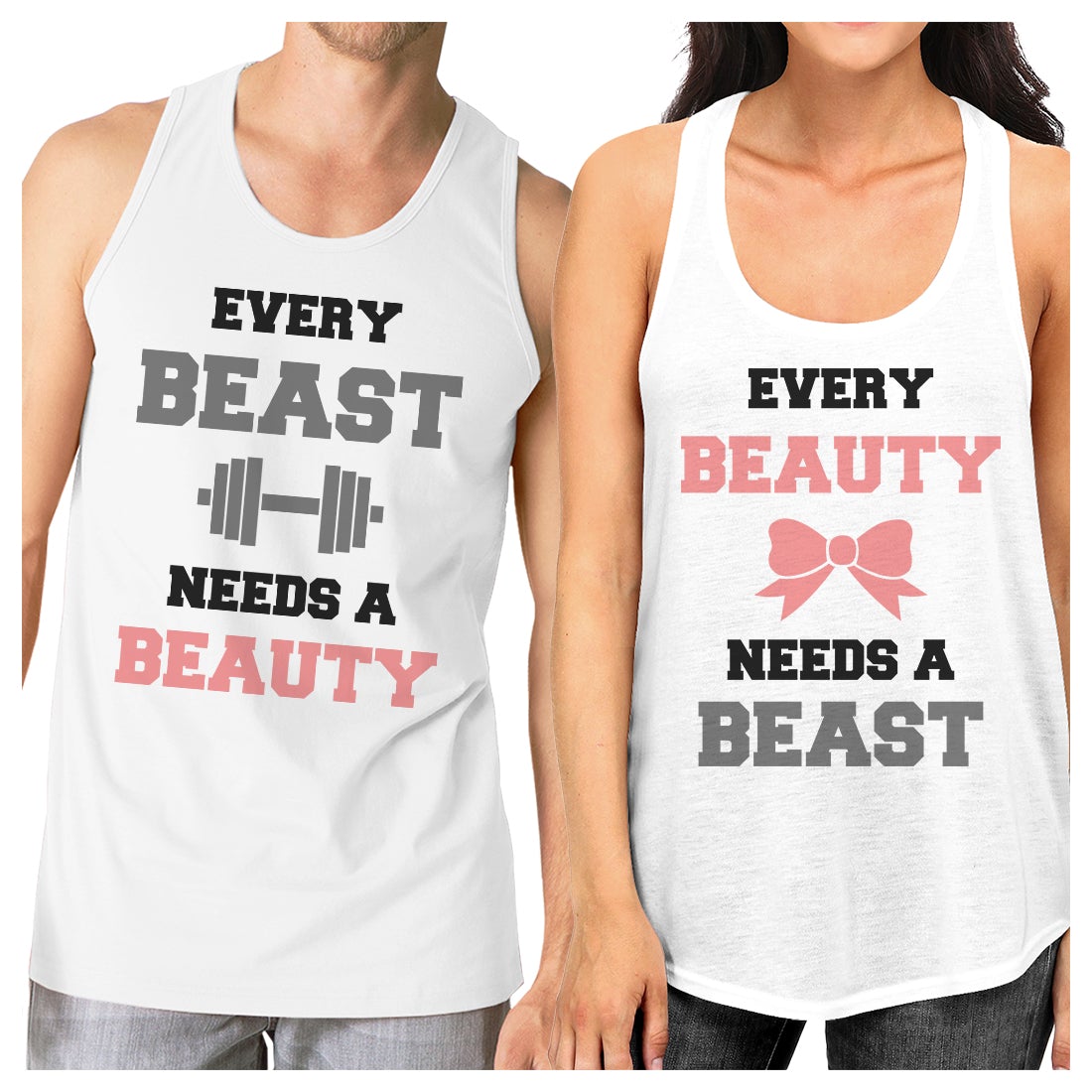 Every Beast Beauty Matching Couple Tank Tops Cute Couples Gifts White