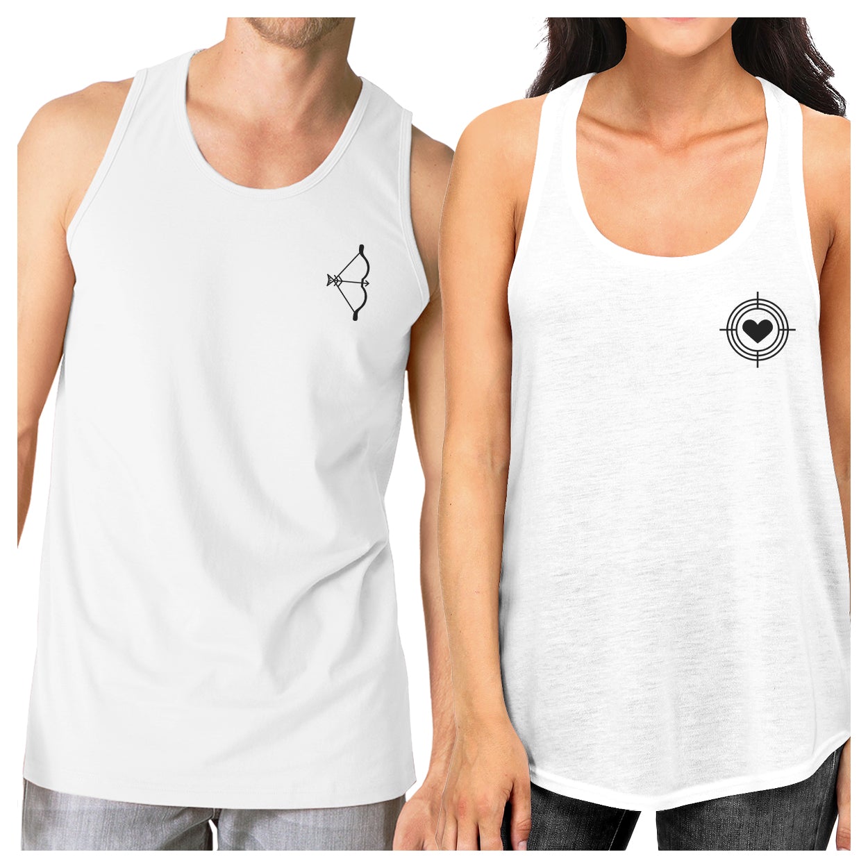 Bow And Arrow To Heart Target Matching Couple White Tank Tops