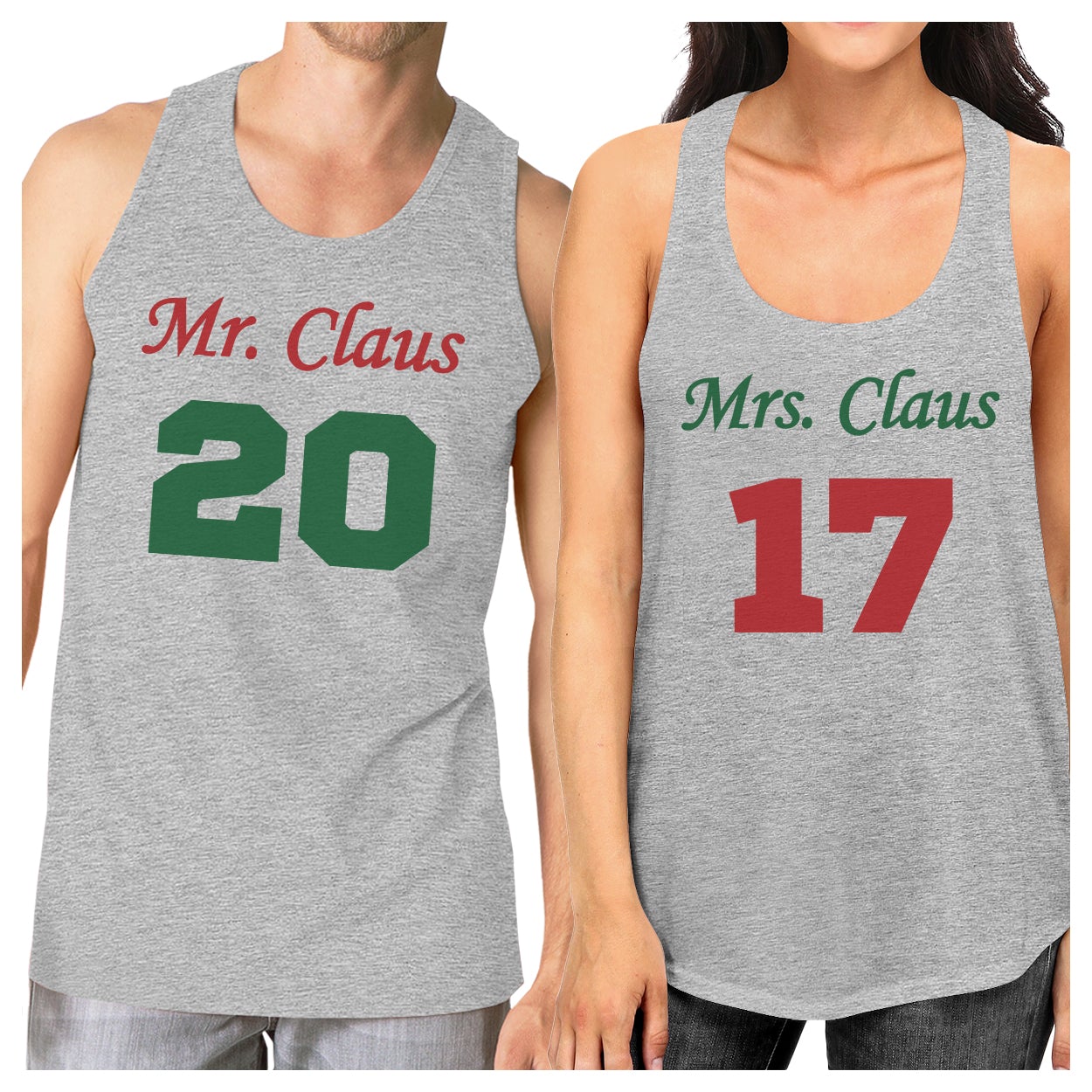 Mr. And Mrs. Claus Matching Couple Grey Tank Tops