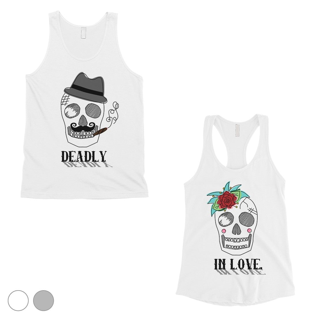 Deadly In Love Matching Couple Tank Tops White