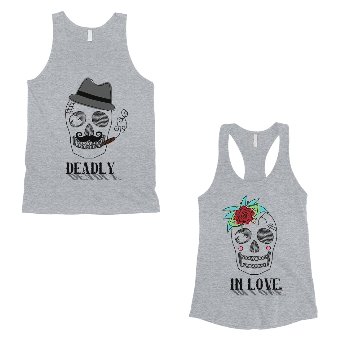 Deadly In Love Matching Couple Tank Tops Gray