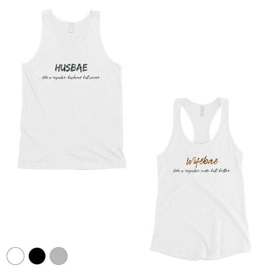 Husbae Wifebae Leopard Military Matching Couple Tank Tops Gifts White