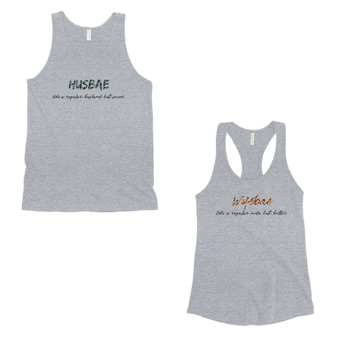 Husbae Wifebae Leopard Military Matching Couple Tank Tops Gifts Gray