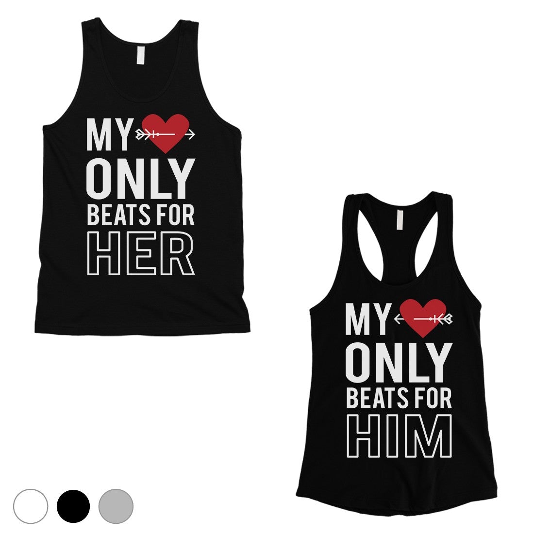 My Heart Beats For Her Him Matching Couple Tank Tops Valentines Day Black