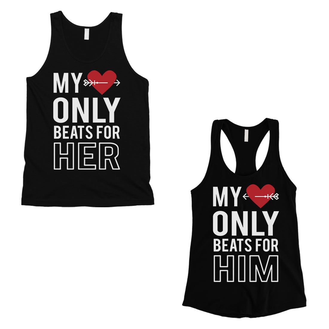 My Heart Beats For Her Him Matching Couple Tank Tops Valentines Day Black