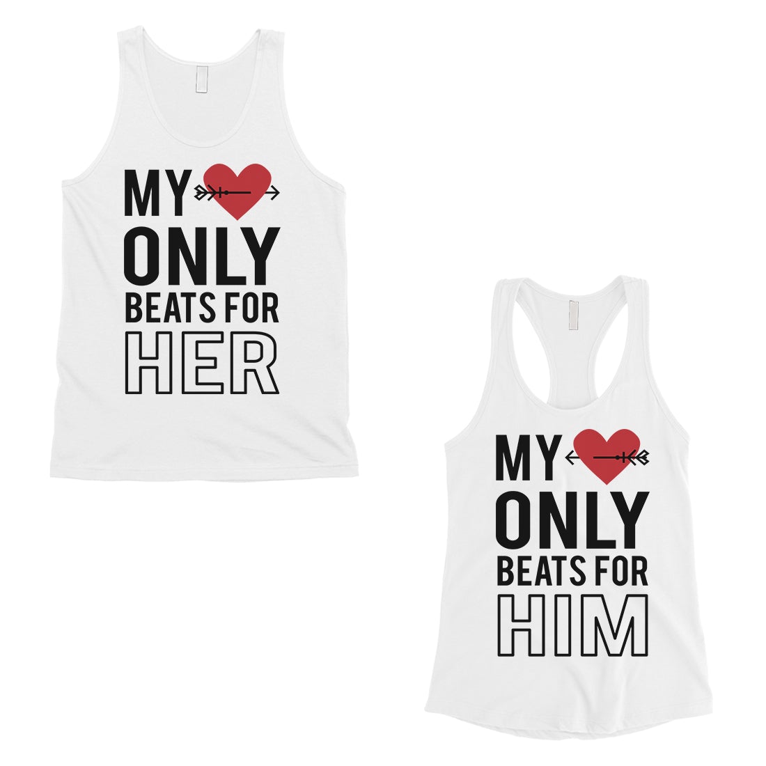 My Heart Beats For Her Him Matching Couple Tank Tops Valentines Day White