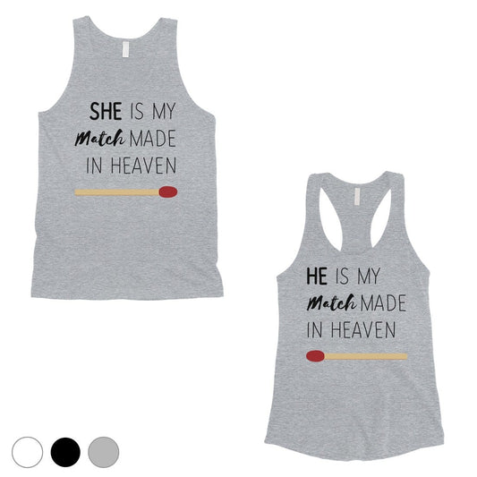 Match Made In Heaven Matching Couple Tank Tops Valentine's Day Gift Gray