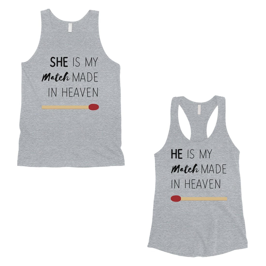 Match Made In Heaven Matching Couple Tank Tops Valentine's Day Gift Gray