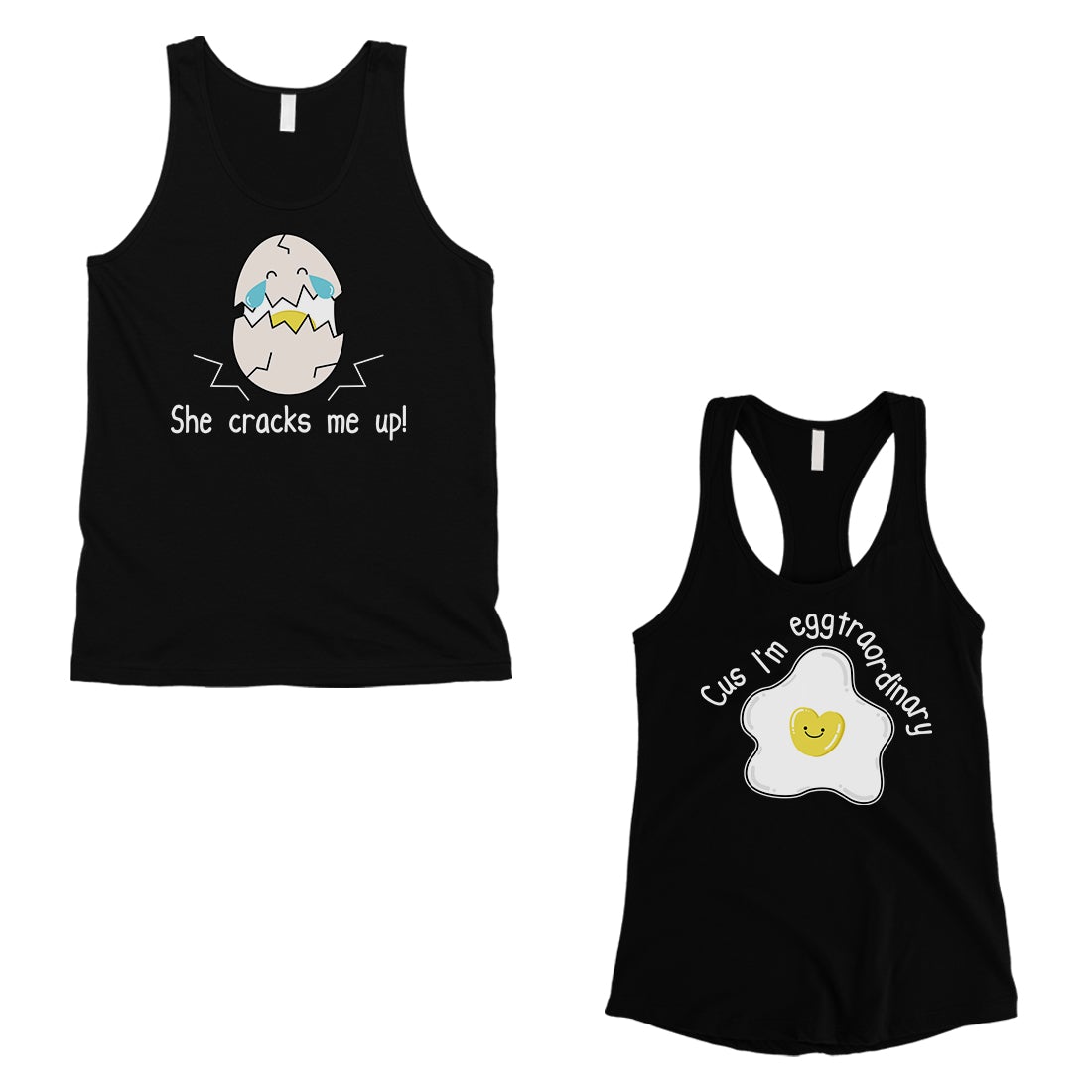 Egg Crack Eggtraordinary Matching Couple Tank Tops Valentine's Day Black