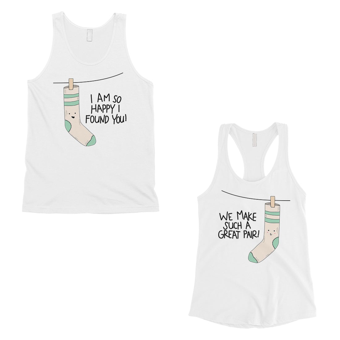 Socks Great Pair Matching Couple Tank Tops Cute Valentines Day Gift White