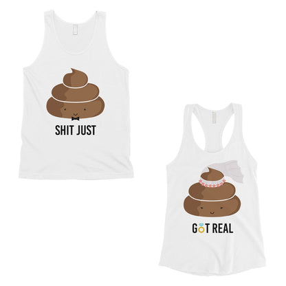 Poop Shit Got Real Matching Couple Tank Tops Funny Newlywed Gift White