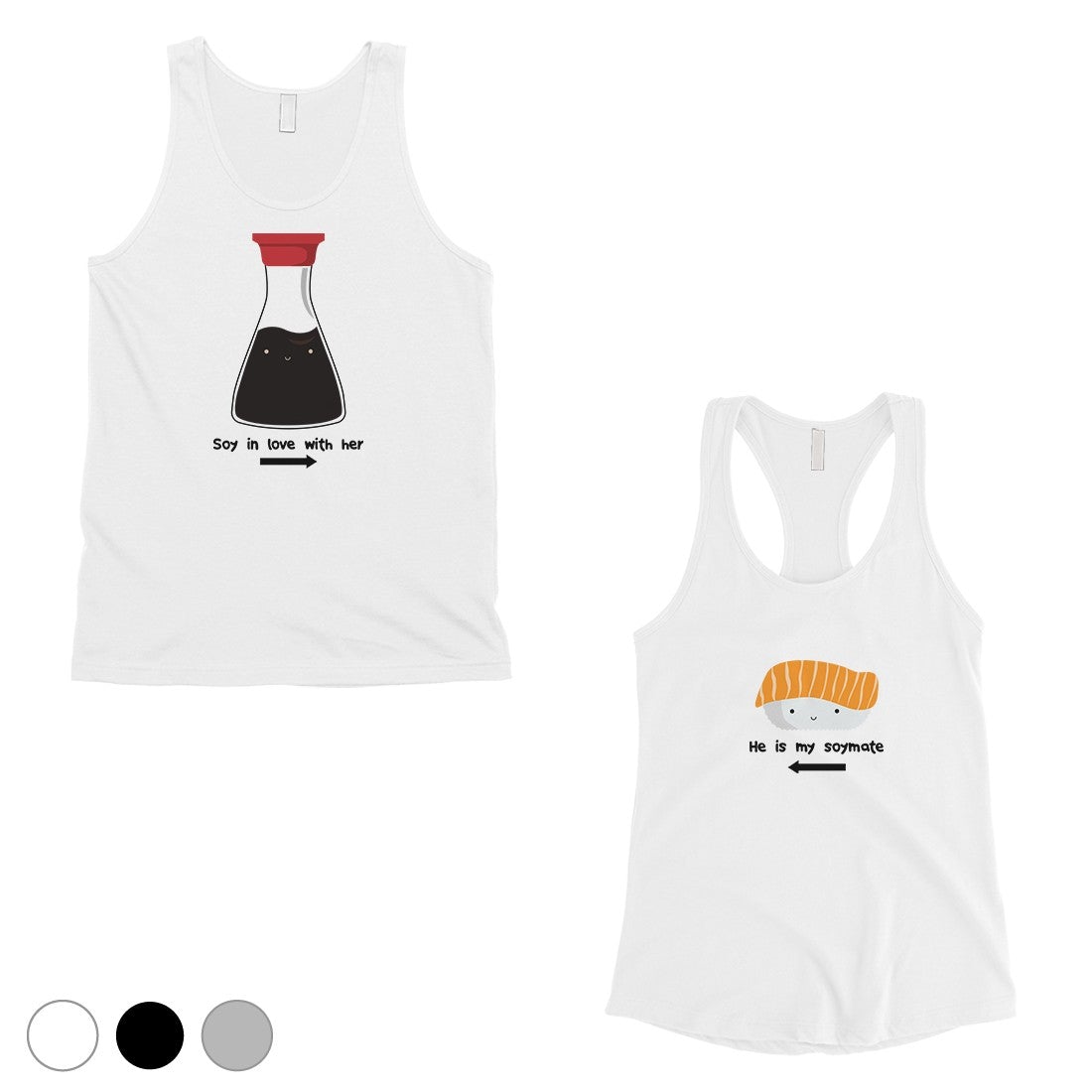 Sushi & Soy Sauce Matching Couple Tank Tops Funny Anniversary Gift White