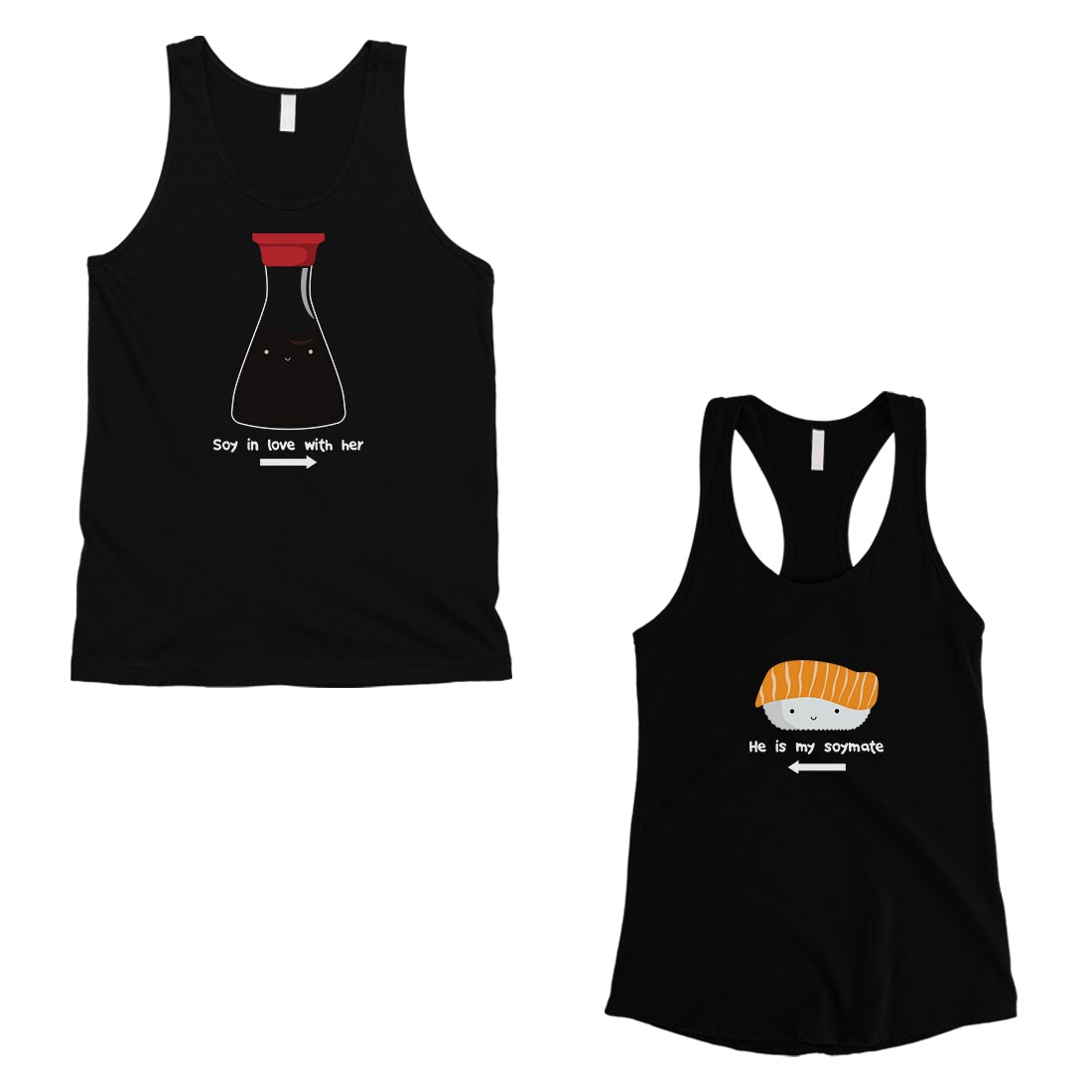 Sushi & Soy Sauce Matching Couple Tank Tops Funny Anniversary Gift Black