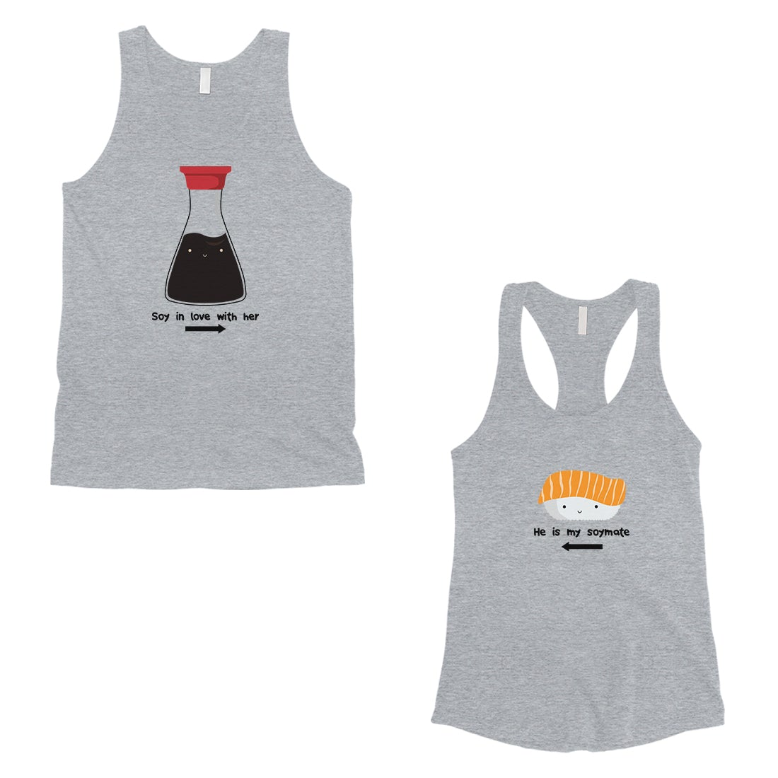 Sushi & Soy Sauce Matching Couple Tank Tops Funny Anniversary Gift Gray