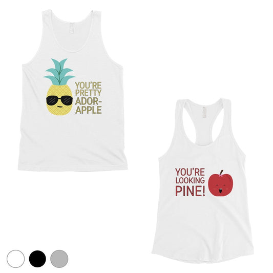 Pineapple Apple Matching Couple Tank Tops Unique Newlywed Gifts White