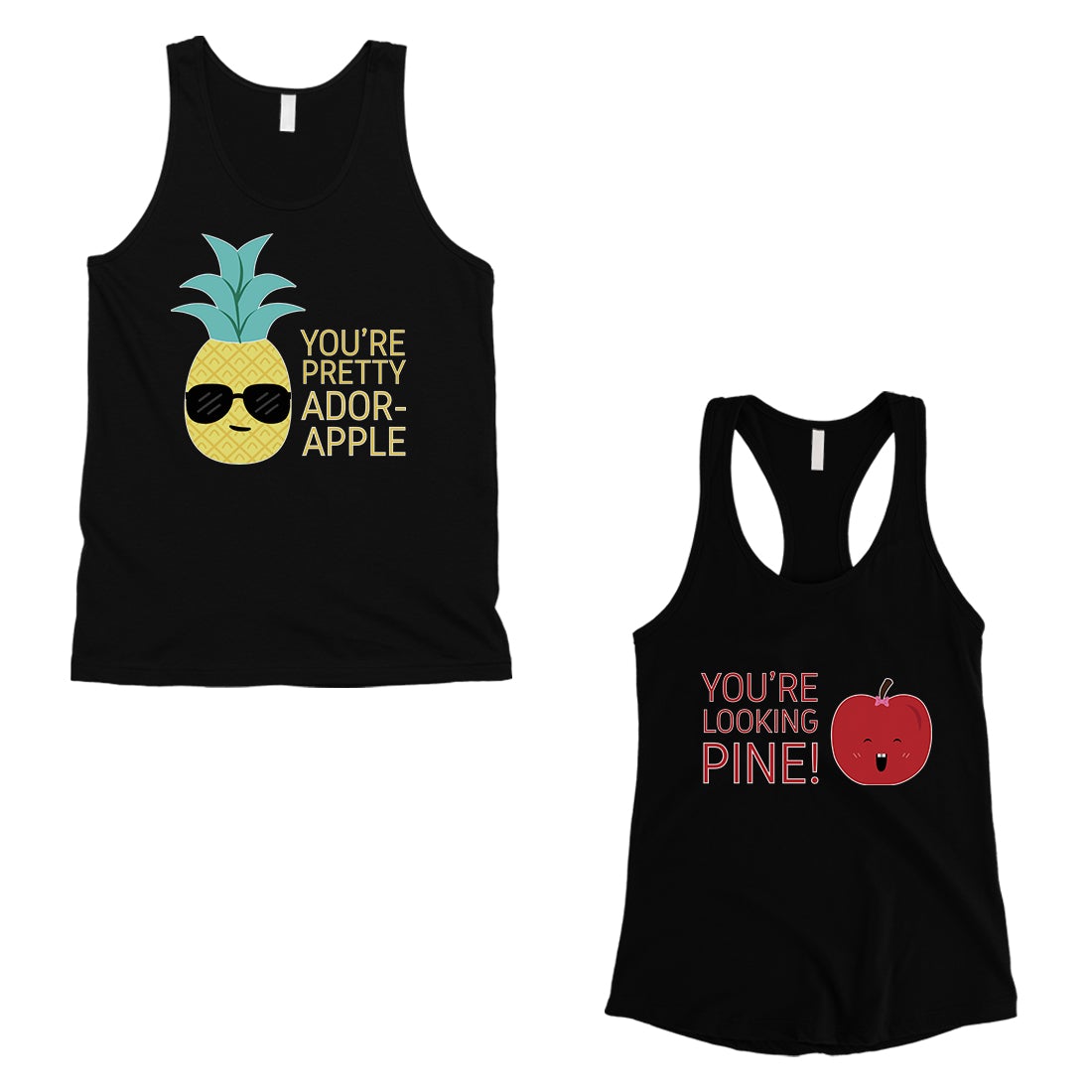 Pineapple Apple Matching Couple Tank Tops Unique Newlywed Gifts Black