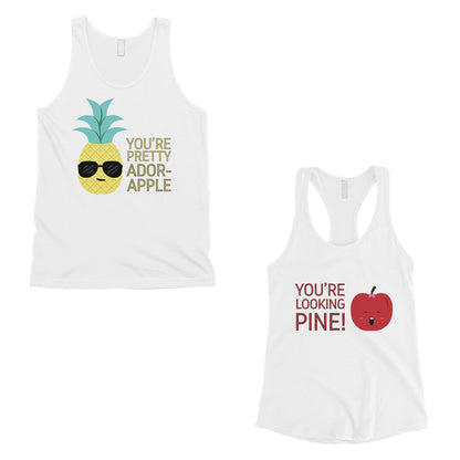 Pineapple Apple Matching Couple Tank Tops Unique Newlywed Gifts White