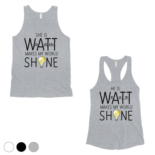 Watt World Shine Light Matching Couple Tank Tops For Anniversary Gray