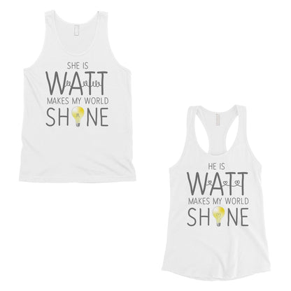 Watt World Shine Light Matching Couple Tank Tops For Anniversary White