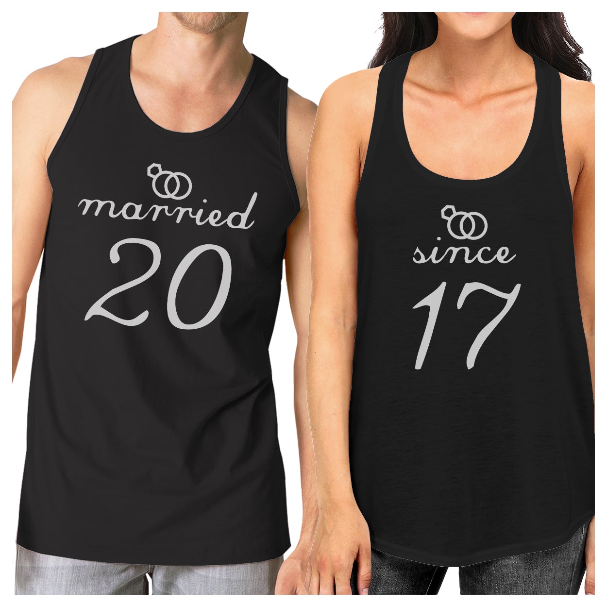 Married Since Custom Matching Couple Black Tank Tops