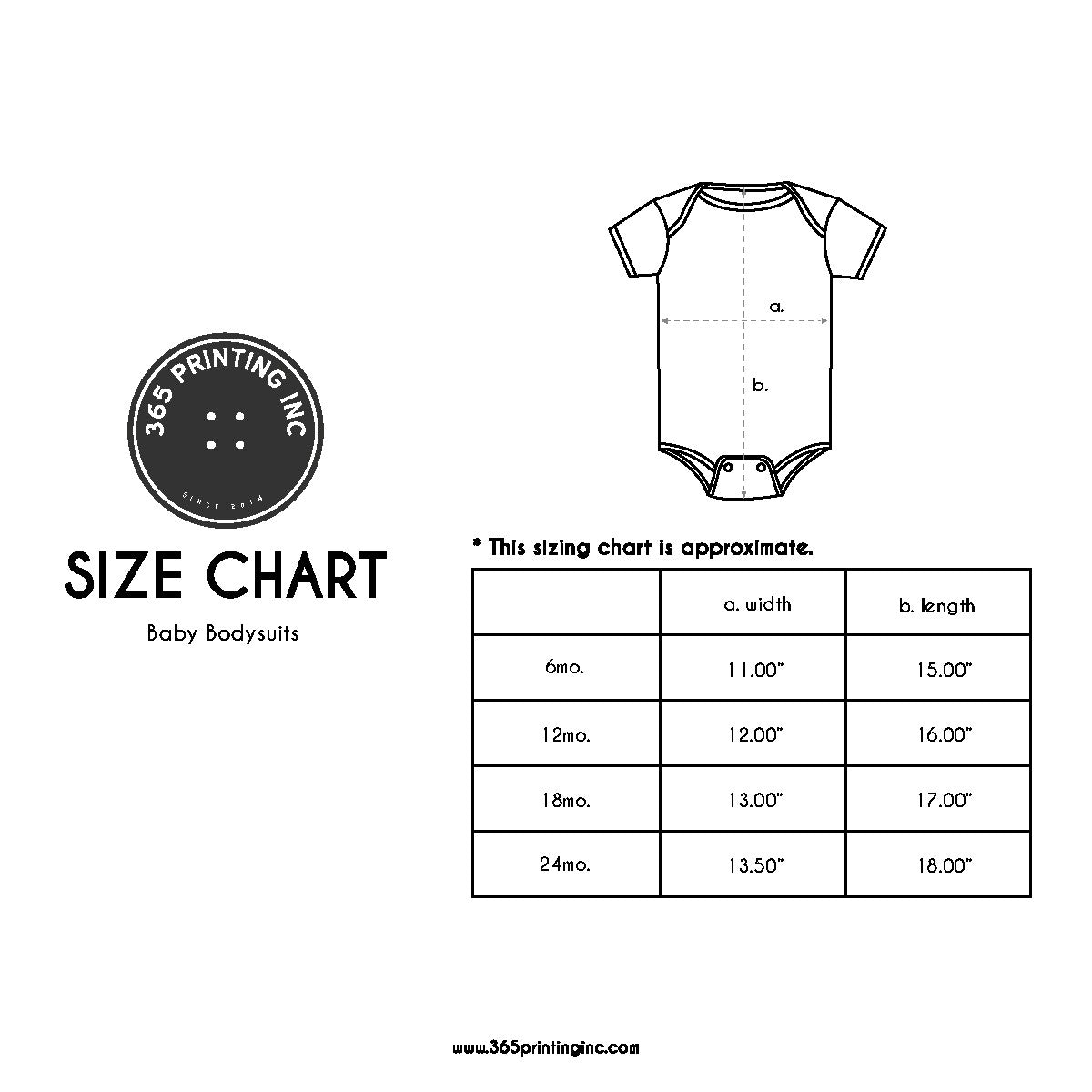 Daddy Mommy and Baby Matching Bear Family T-Shirt / Bodysuit (Sold Separately) Size Chart